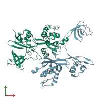 PDB entry 2dyb coloured by chain, front view.