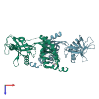 PDB entry 2dyb coloured by chain, top view.