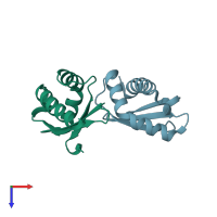 PDB entry 2dyj coloured by chain, top view.