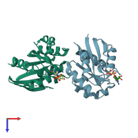 PDB entry 2dyk coloured by chain, top view.