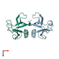 PDB entry 2dyn coloured by chain, top view.