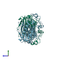 PDB entry 2dyu coloured by chain, side view.