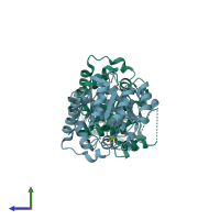PDB entry 2dza coloured by chain, side view.