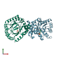 PDB entry 2dzb coloured by chain, front view.