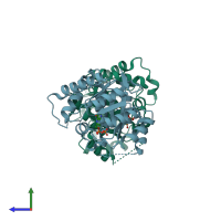 PDB entry 2dzb coloured by chain, side view.