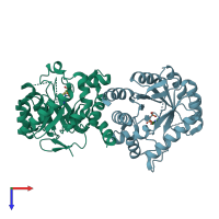 PDB entry 2dzb coloured by chain, top view.
