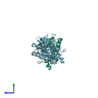 PDB entry 2dzc coloured by chain, side view.