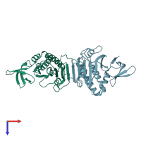 PDB entry 2dzc coloured by chain, top view.