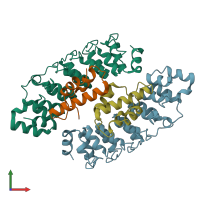 PDB entry 2dzo coloured by chain, front view.