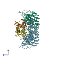 PDB entry 2dzo coloured by chain, side view.