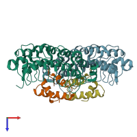 PDB entry 2dzo coloured by chain, top view.