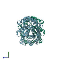 PDB entry 2dzp coloured by chain, side view.