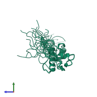PDB entry 2dzq coloured by chain, ensemble of 20 models, side view.