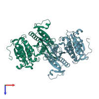 PDB entry 2e0c coloured by chain, top view.