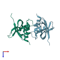 PDB entry 2e0j coloured by chain, top view.