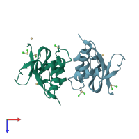 PDB entry 2e0l coloured by chain, top view.