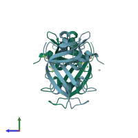 PDB entry 2e0m coloured by chain, side view.