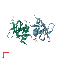 PDB entry 2e0m coloured by chain, top view.