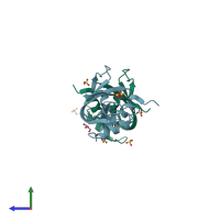 PDB entry 2e0o coloured by chain, side view.