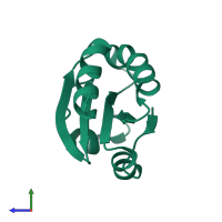 PDB entry 2e0q coloured by chain, side view.
