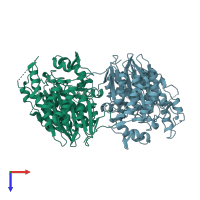 PDB entry 2e0w coloured by chain, top view.