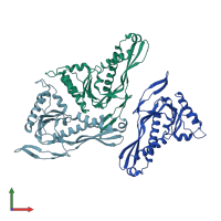 PDB entry 2e0z coloured by chain, front view.