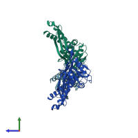 PDB entry 2e0z coloured by chain, side view.