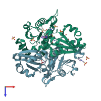 PDB entry 2e15 coloured by chain, top view.