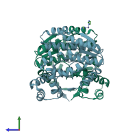 PDB entry 2e18 coloured by chain, side view.