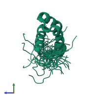 PDB entry 2e19 coloured by chain, ensemble of 20 models, side view.