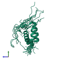 PDB entry 2e1o coloured by chain, ensemble of 20 models, side view.
