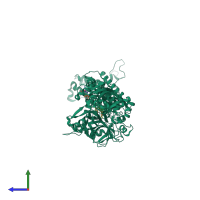 PDB entry 2e1r coloured by chain, side view.