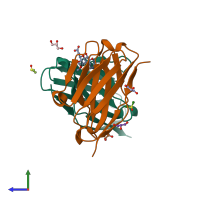 PDB entry 2e27 coloured by chain, side view.