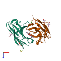 PDB entry 2e27 coloured by chain, top view.