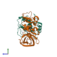 PDB entry 2e2d coloured by chain, side view.