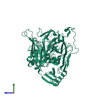 PDB entry 2e2t coloured by chain, side view.