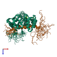 PDB entry 2e30 coloured by chain, ensemble of 20 models, top view.