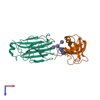 PDB entry 2e33 coloured by chain, top view.