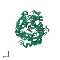 PDB entry 2e3j coloured by chain, side view.