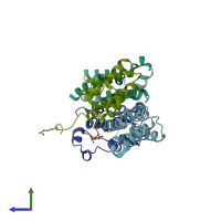 PDB entry 2e3k coloured by chain, side view.