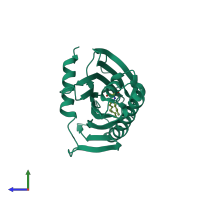 PDB entry 2e3n coloured by chain, side view.