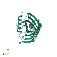 PDB entry 2e3q coloured by chain, side view.