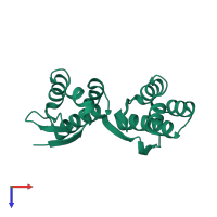 PDB entry 2e3u coloured by chain, top view.