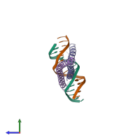 PDB entry 2e42 coloured by chain, side view.