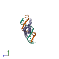 Hetero tetrameric assembly 1 of PDB entry 2e43 coloured by chemically distinct molecules, side view.