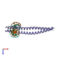 Hetero tetrameric assembly 1 of PDB entry 2e43 coloured by chemically distinct molecules, top view.