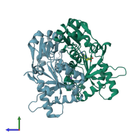 PDB entry 2e4n coloured by chain, side view.