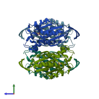 PDB entry 2e55 coloured by chain, side view.
