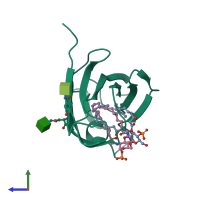 PDB entry 2e59 coloured by chain, side view.