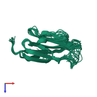 PDB entry 2e5e coloured by chain, ensemble of 15 models, top view.